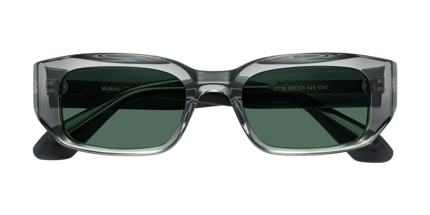 Folded Front of Mukulu in Transparent Gray with Green Polarized Lenses