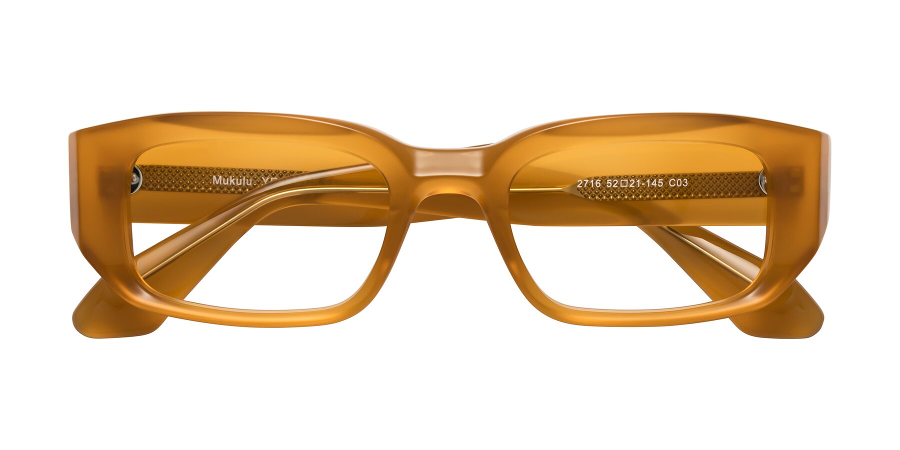 Folded Front of Mukulu in Honey with Clear Reading Eyeglass Lenses