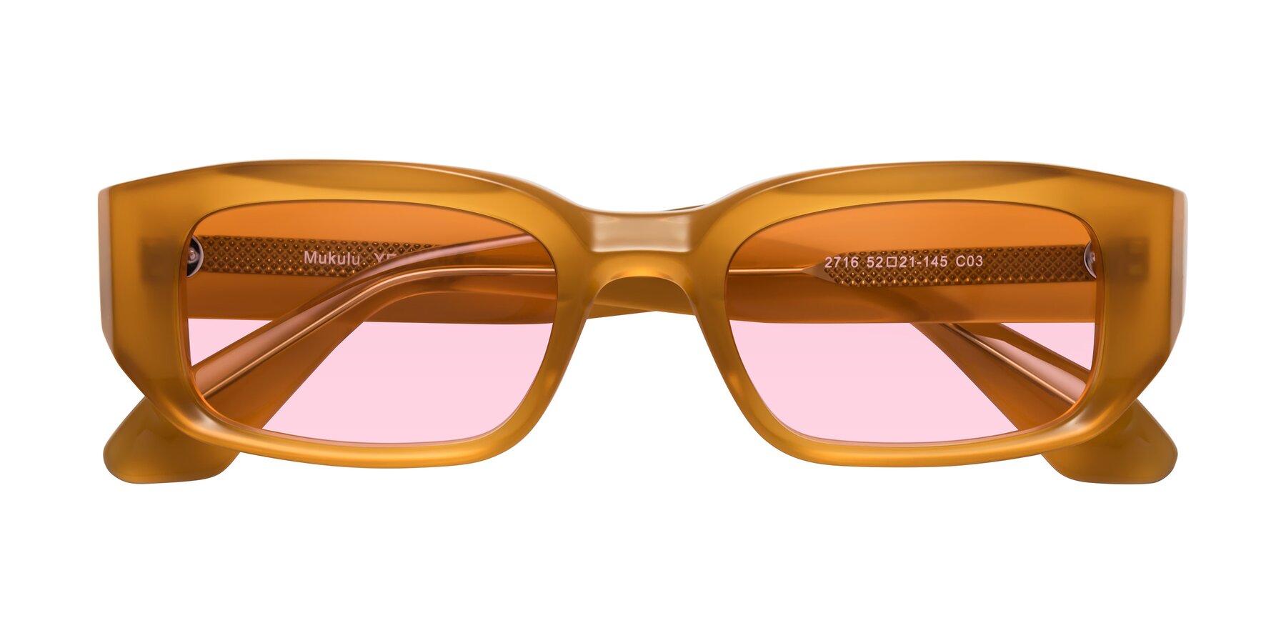 Folded Front of Mukulu in Honey with Light Pink Tinted Lenses