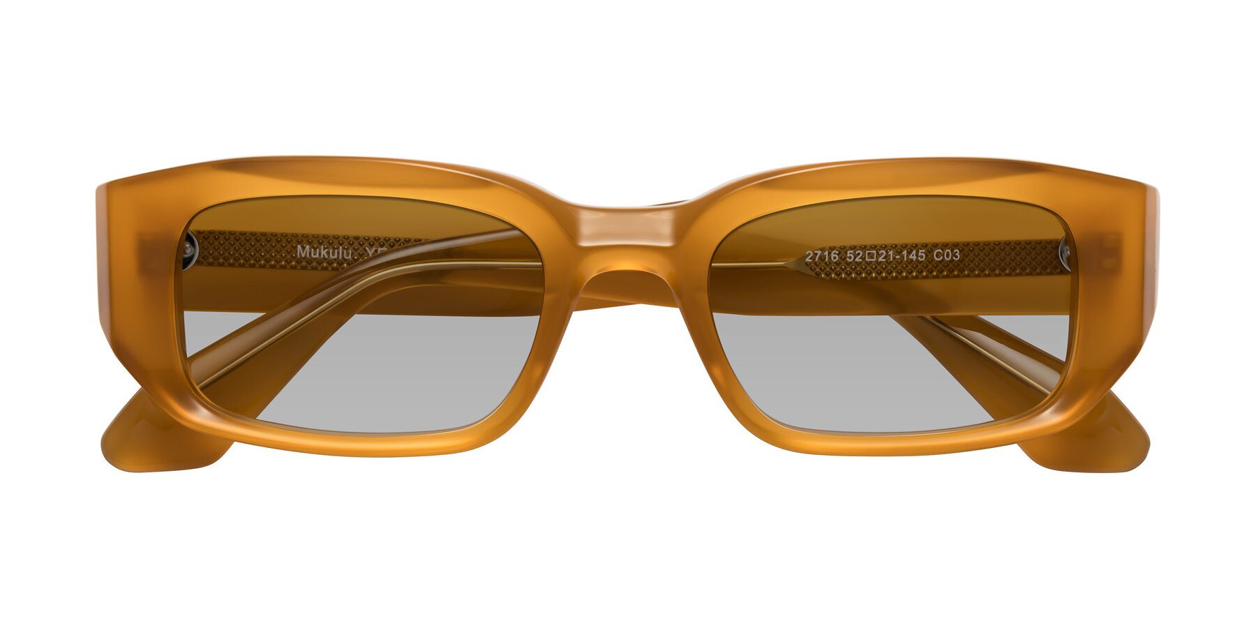 Folded Front of Mukulu in Honey with Light Gray Tinted Lenses