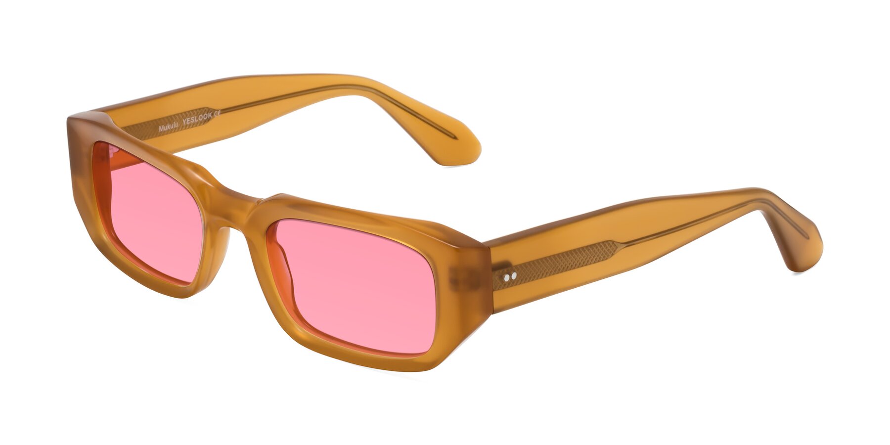 Angle of Mukulu in Honey with Pink Tinted Lenses
