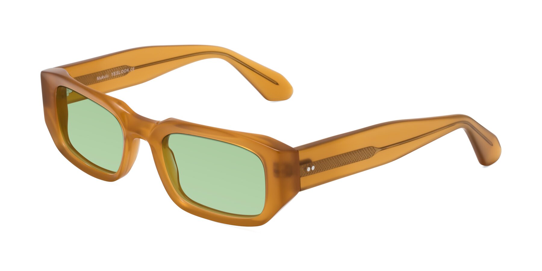 Angle of Mukulu in Honey with Medium Green Tinted Lenses