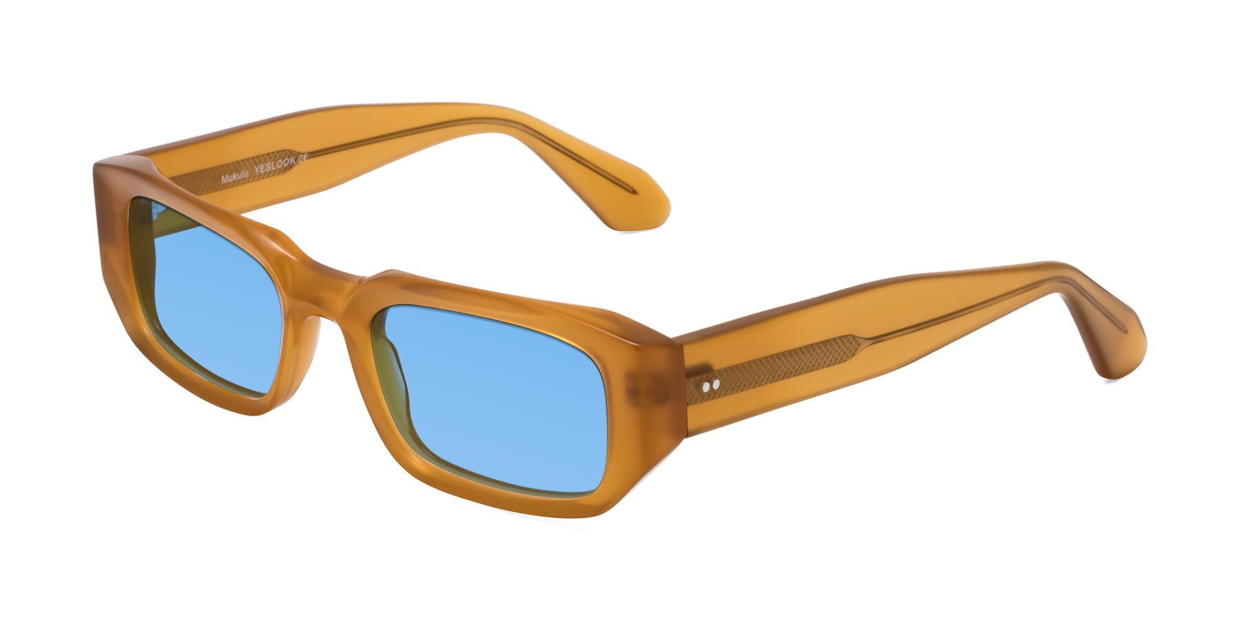 Angle of Mukulu in Honey with Medium Blue Tinted Lenses