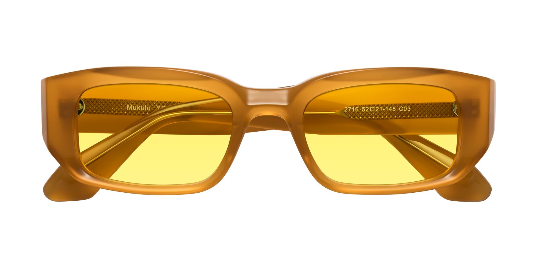 Folded Front of Mukulu in Honey with Medium Yellow Tinted Lenses