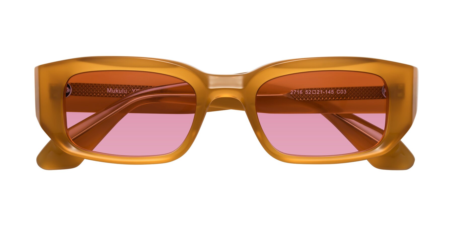 Folded Front of Mukulu in Honey with Medium Wine Tinted Lenses