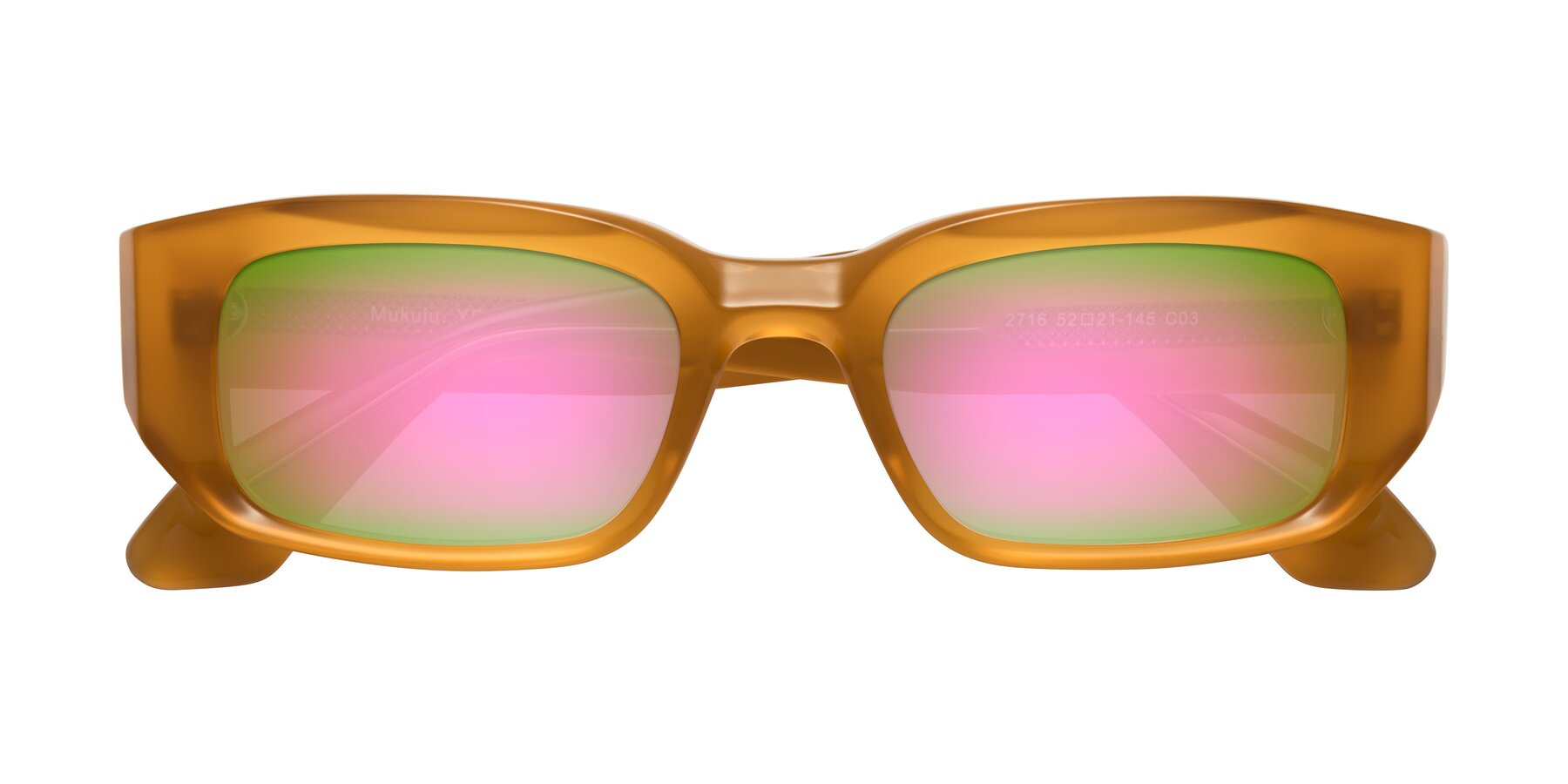 Folded Front of Mukulu in Honey with Pink Mirrored Lenses
