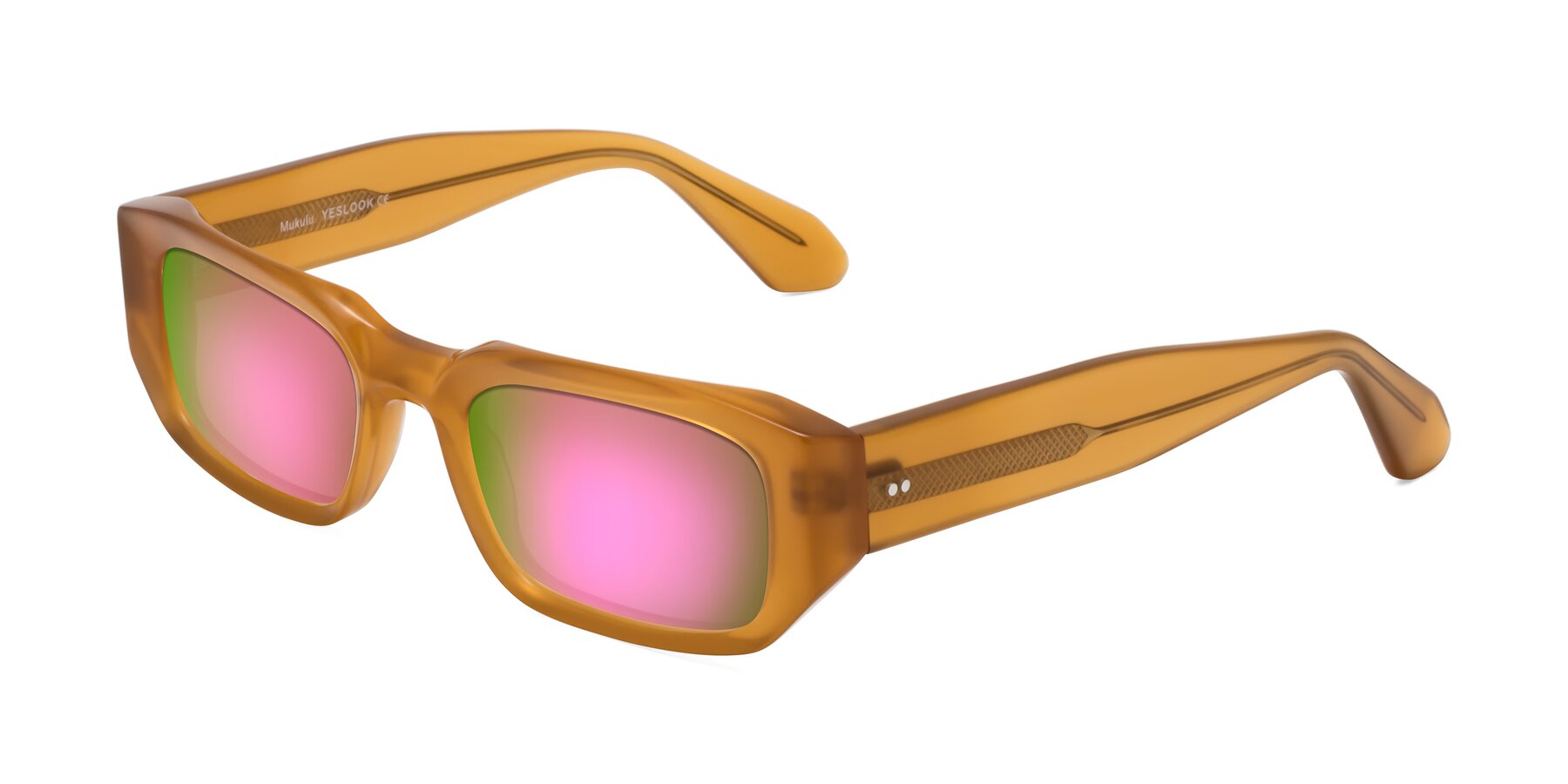 Angle of Mukulu in Honey with Pink Mirrored Lenses
