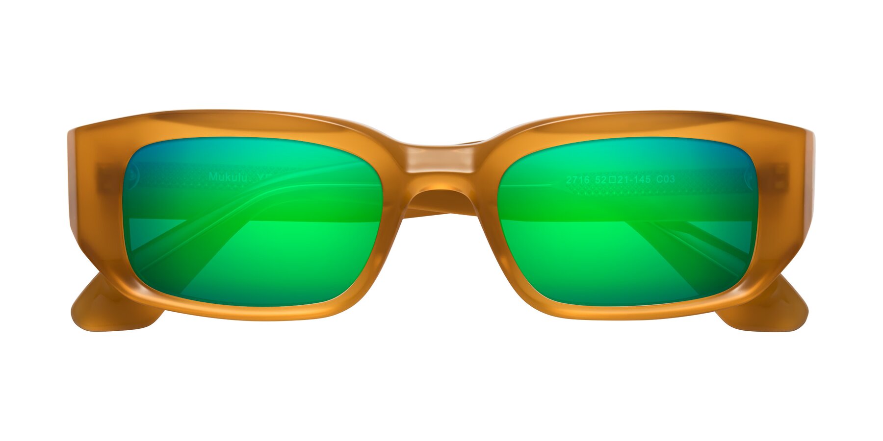 Folded Front of Mukulu in Honey with Green Mirrored Lenses
