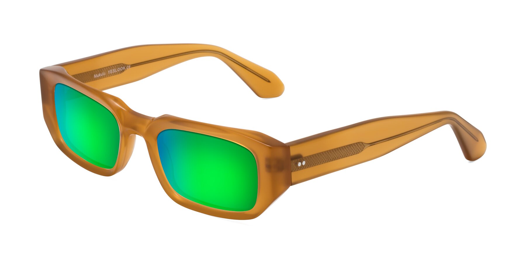 Angle of Mukulu in Honey with Green Mirrored Lenses