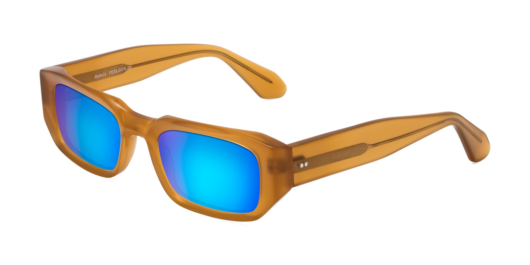 Angle of Mukulu in Honey with Blue Mirrored Lenses