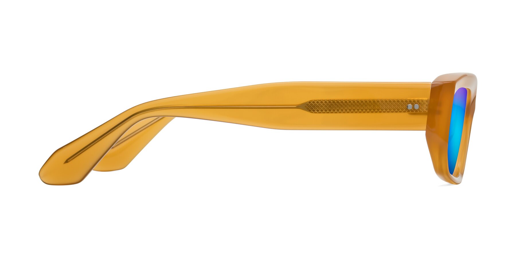 Side of Mukulu in Honey with Blue Mirrored Lenses
