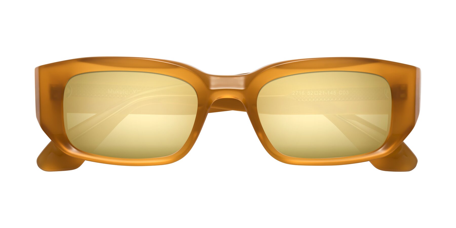 Folded Front of Mukulu in Honey with Gold Mirrored Lenses