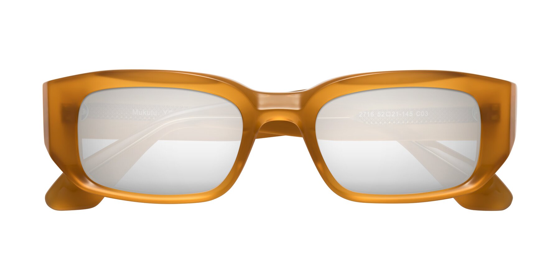 Folded Front of Mukulu in Honey with Silver Mirrored Lenses