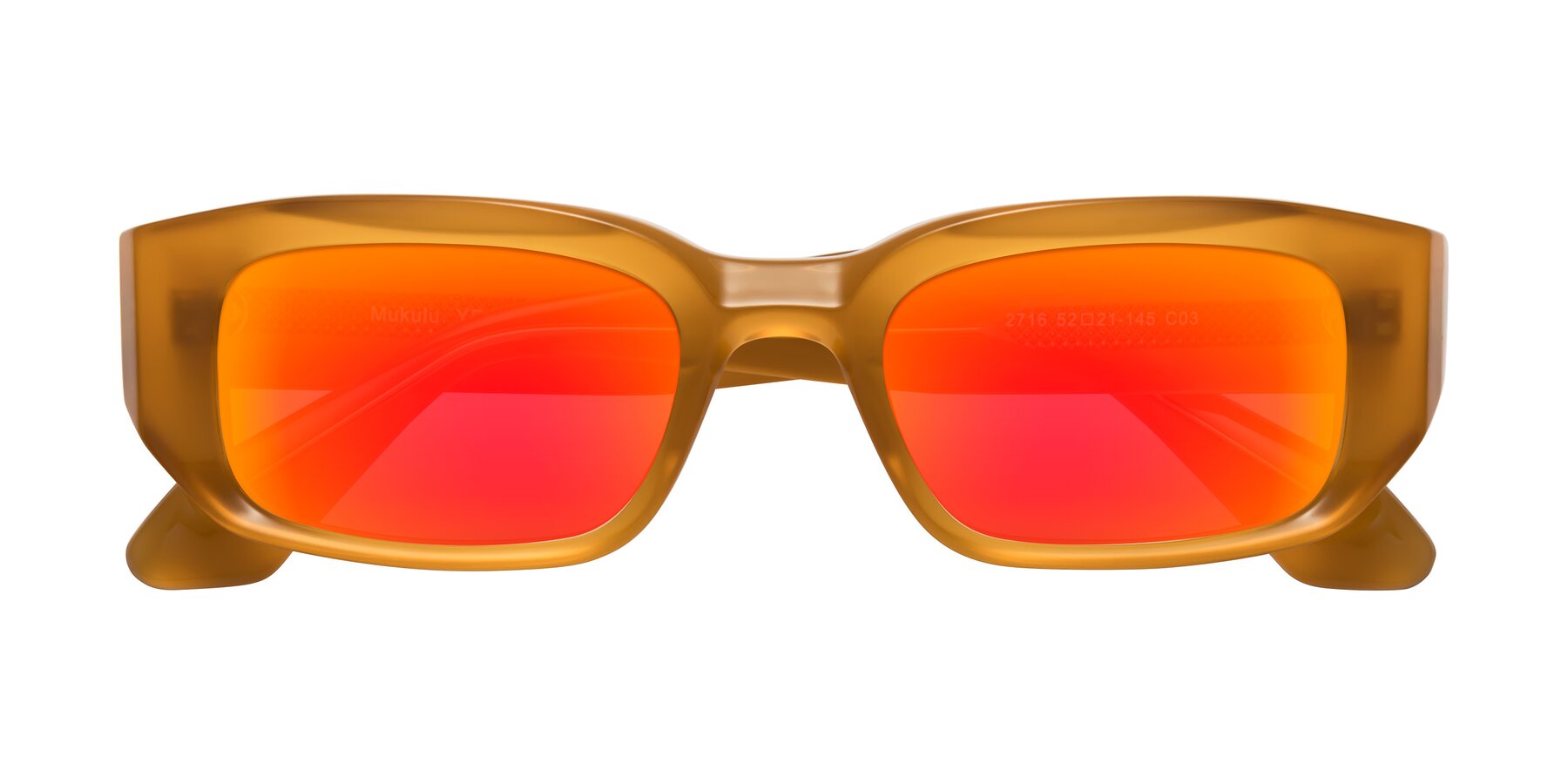Folded Front of Mukulu in Honey with Red Gold Mirrored Lenses