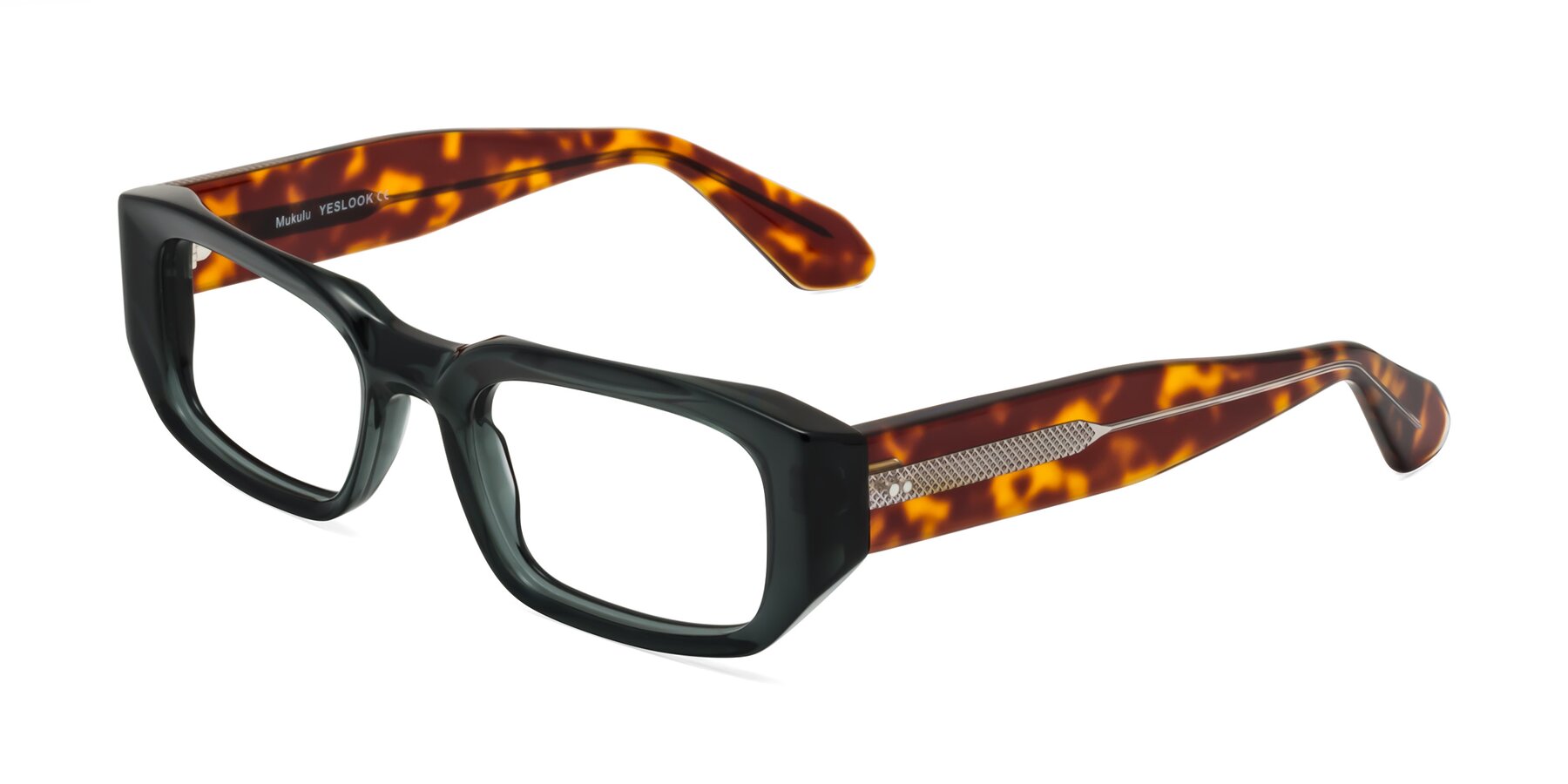 Angle of Mukulu in Dark Slate Gray/Tortoise with Clear Eyeglass Lenses