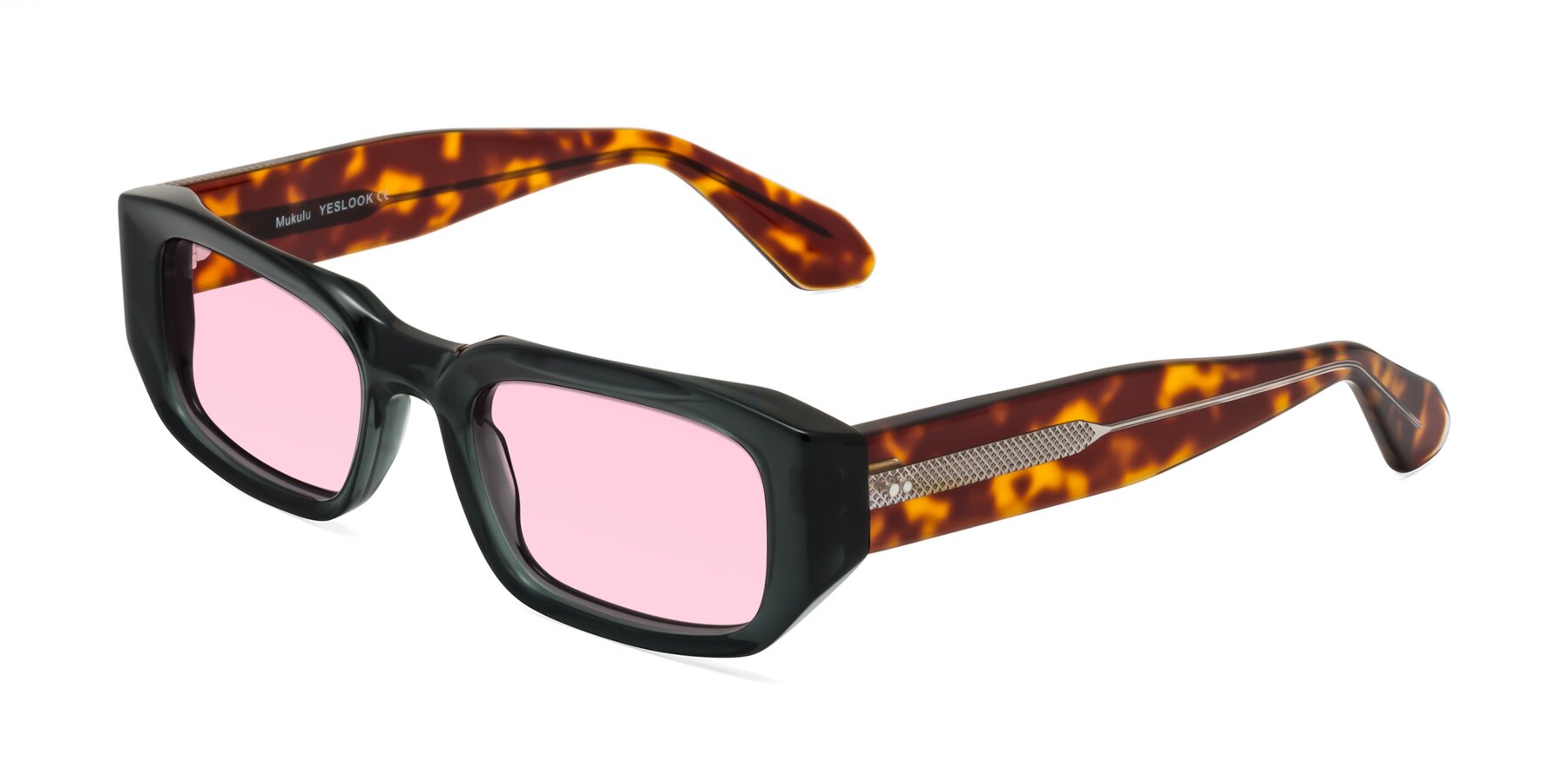 Angle of Mukulu in Dark Slate Gray/Tortoise with Light Pink Tinted Lenses