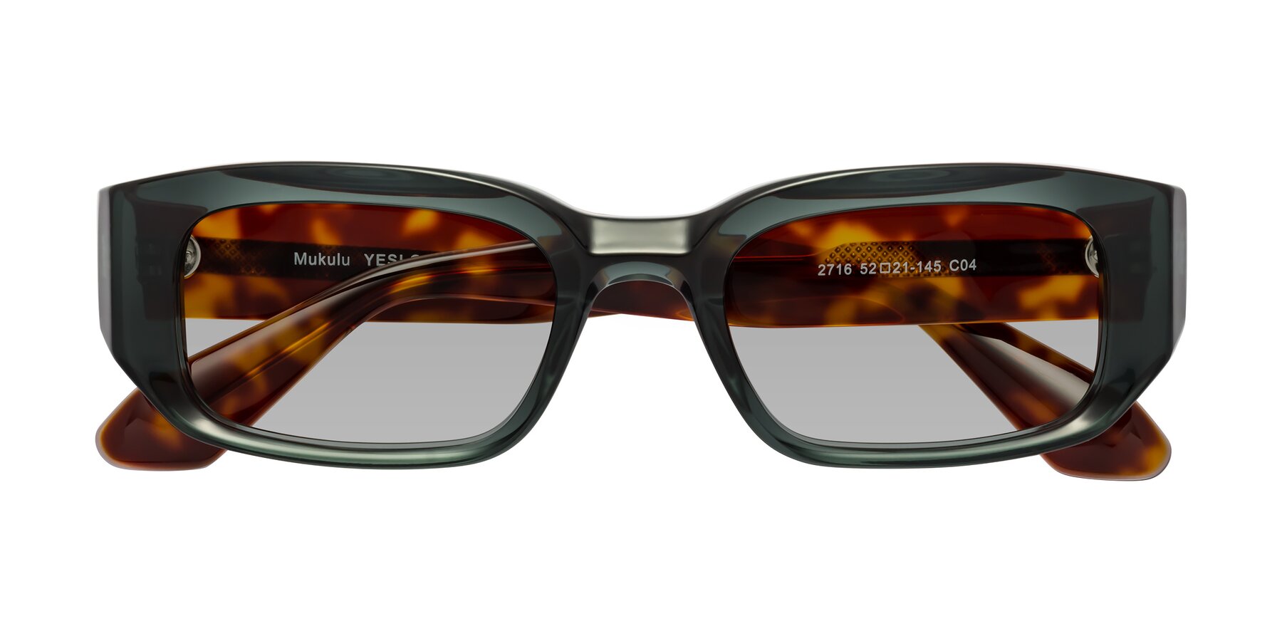 Folded Front of Mukulu in Dark Slate Gray/Tortoise with Light Gray Tinted Lenses