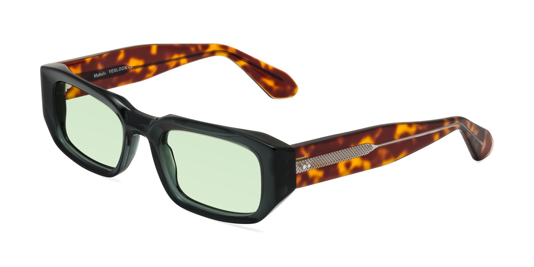 Angle of Mukulu in Dark Slate Gray/Tortoise with Light Green Tinted Lenses