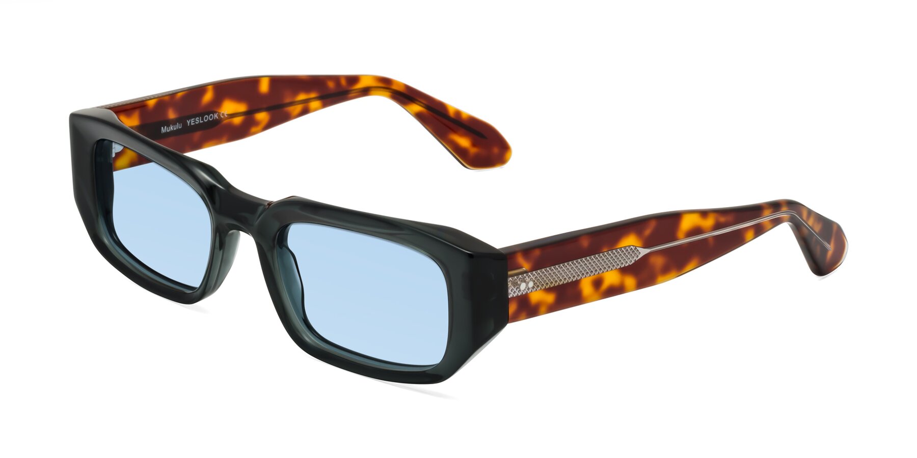Angle of Mukulu in Dark Slate Gray/Tortoise with Light Blue Tinted Lenses