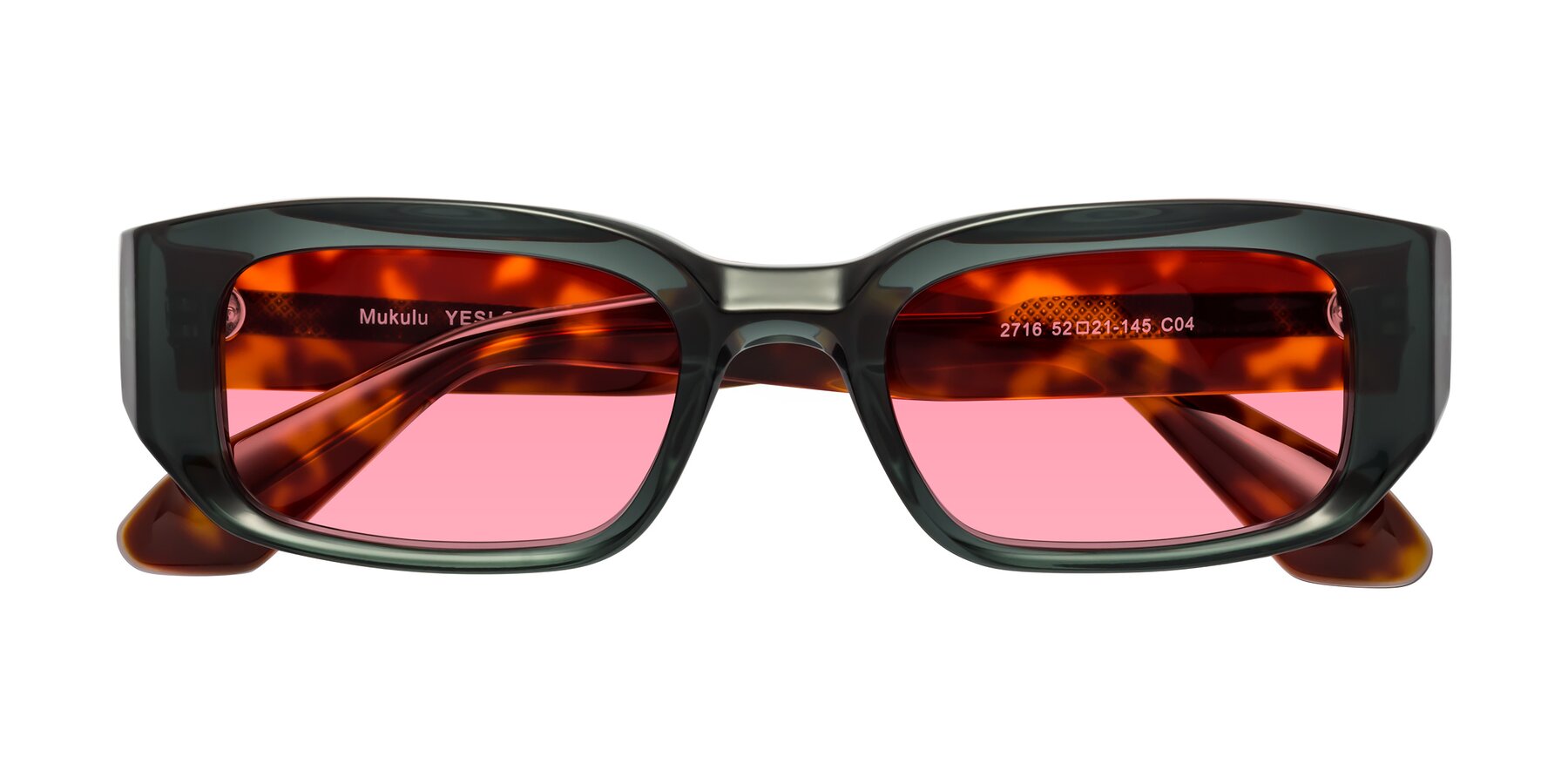 Folded Front of Mukulu in Dark Slate Gray/Tortoise with Pink Tinted Lenses