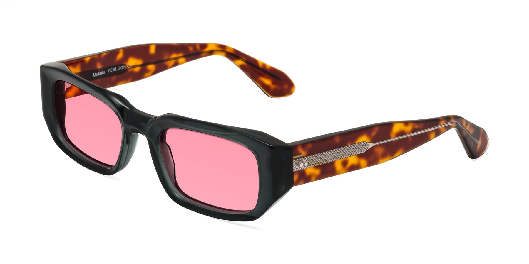 Angle of Mukulu in Dark Slate Gray/Tortoise with Pink Tinted Lenses