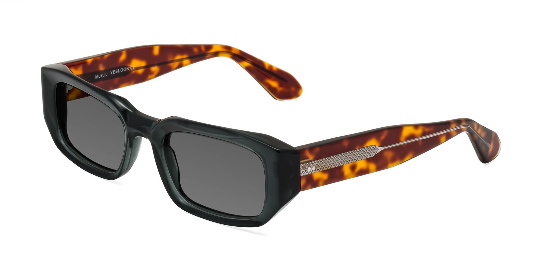 Angle of Mukulu in Dark Slate Gray/Tortoise with Medium Gray Tinted Lenses