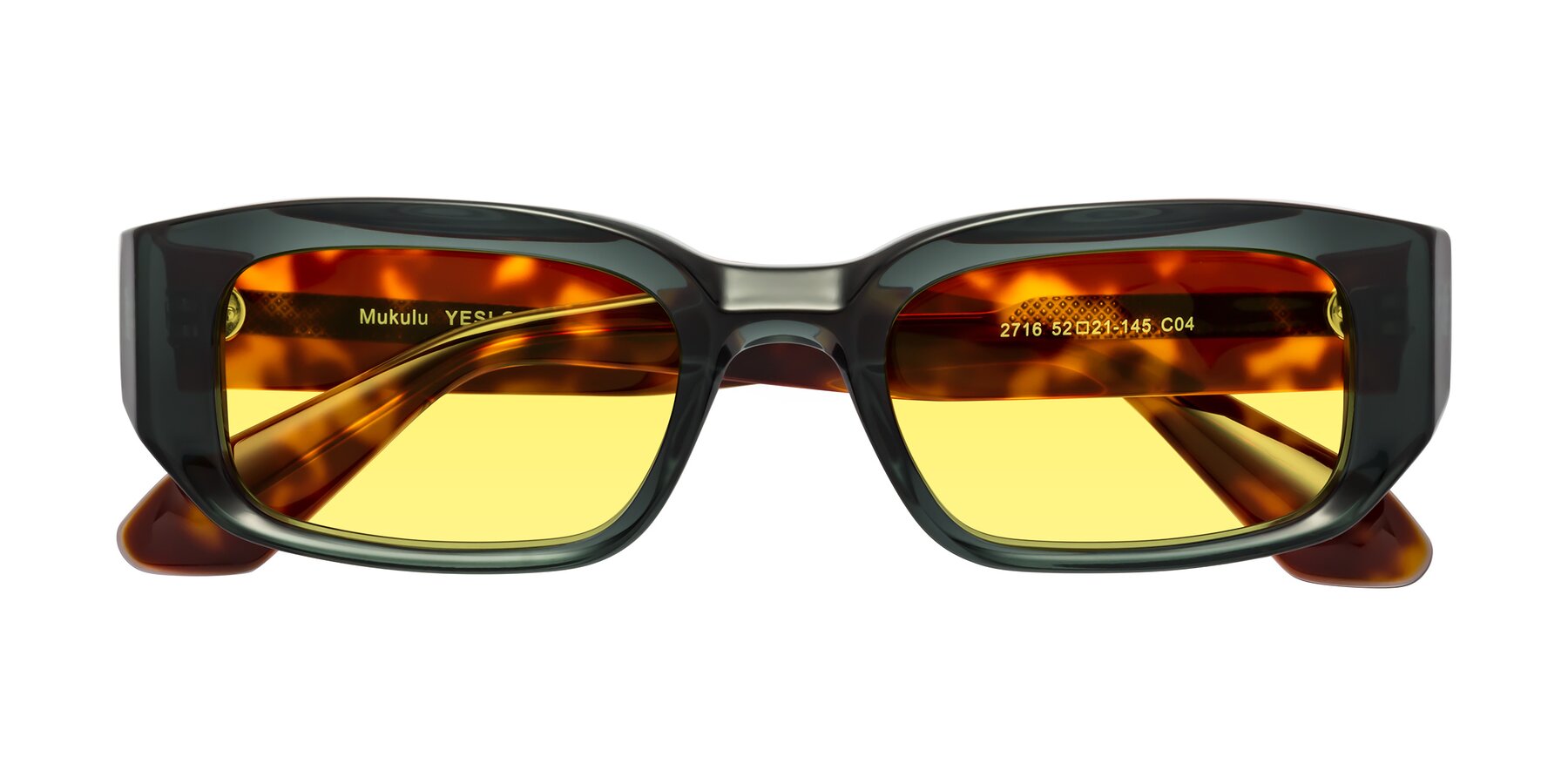 Folded Front of Mukulu in Dark Slate Gray/Tortoise with Medium Yellow Tinted Lenses