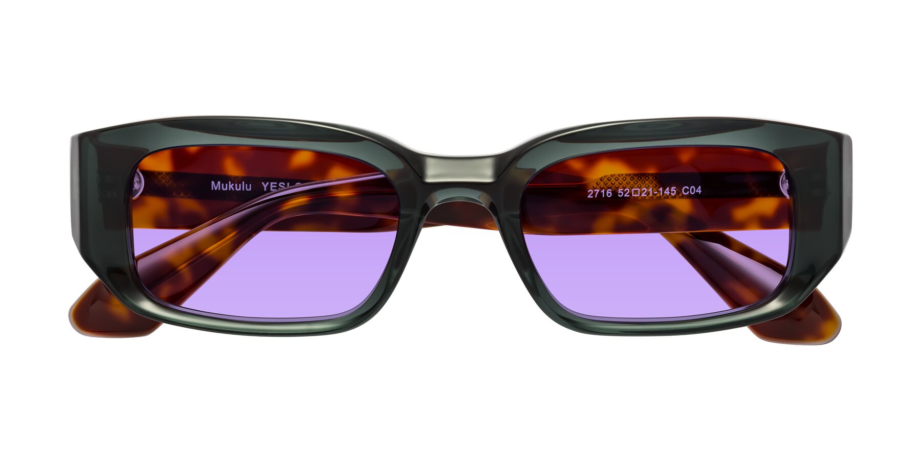 Folded Front of Mukulu in Dark Slate Gray/Tortoise with Medium Purple Tinted Lenses