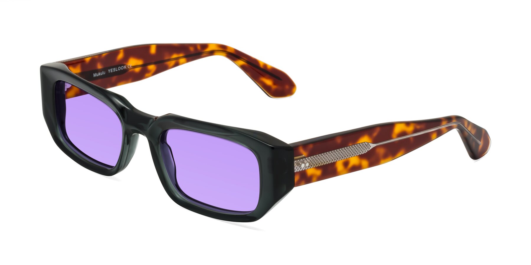 Angle of Mukulu in Dark Slate Gray/Tortoise with Medium Purple Tinted Lenses