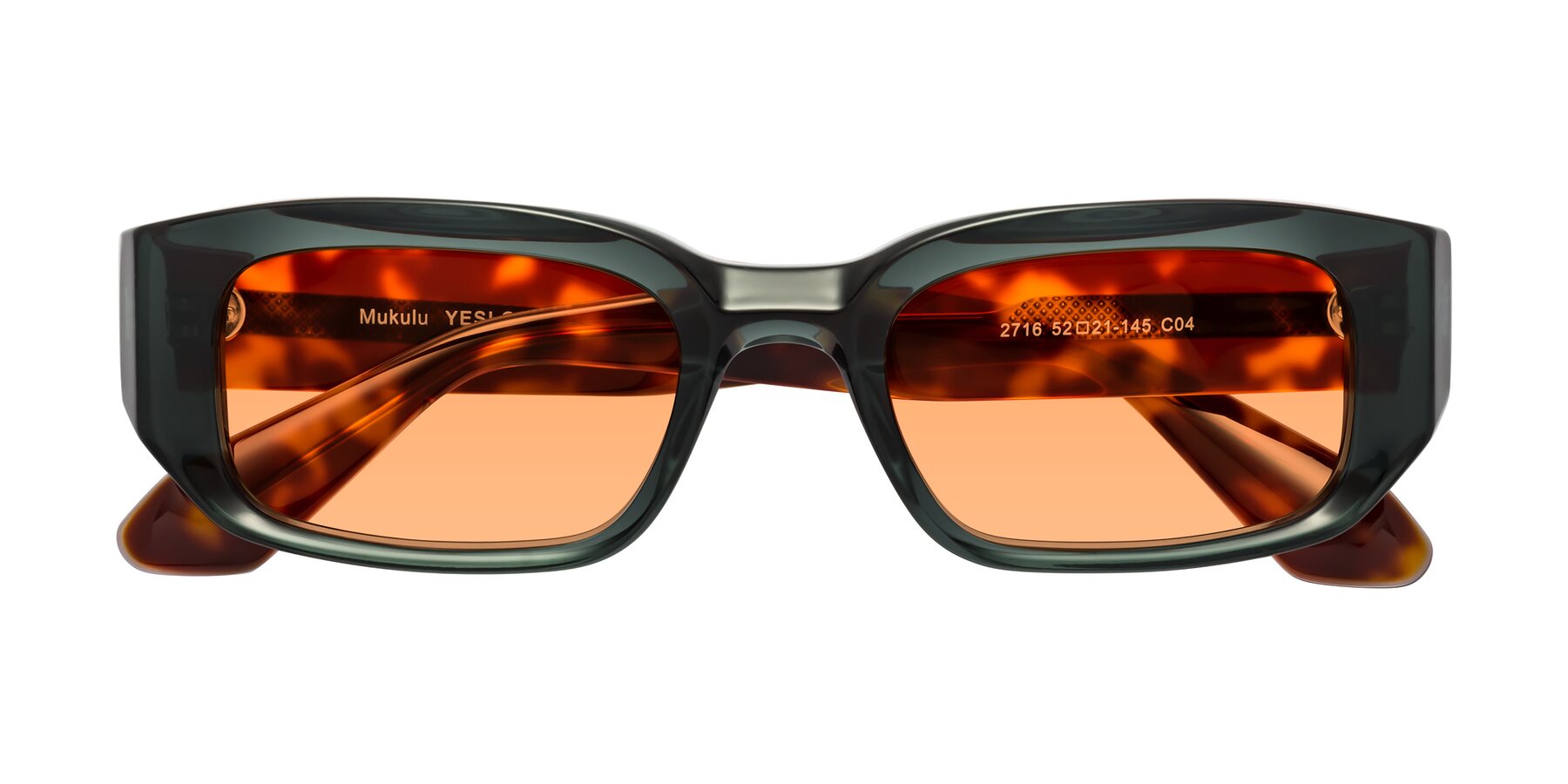 Folded Front of Mukulu in Dark Slate Gray/Tortoise with Medium Orange Tinted Lenses