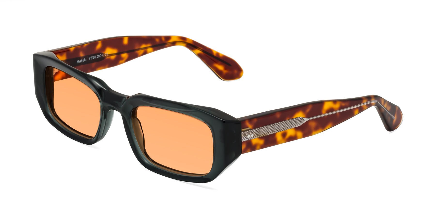 Angle of Mukulu in Dark Slate Gray/Tortoise with Medium Orange Tinted Lenses
