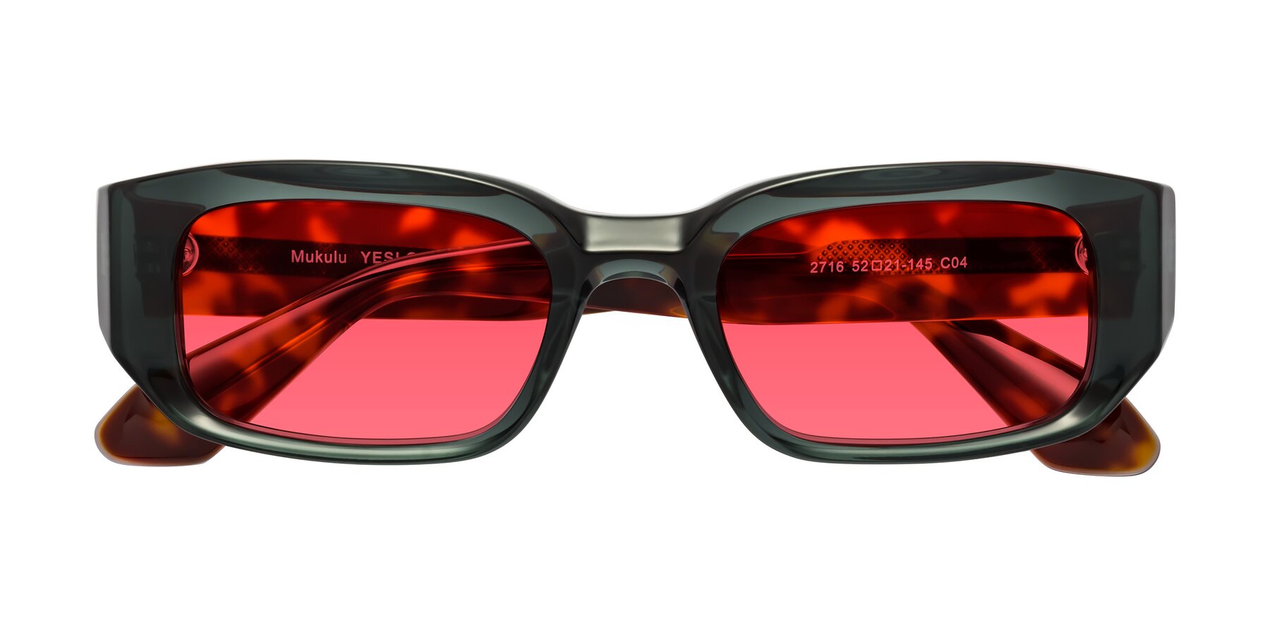 Folded Front of Mukulu in Dark Slate Gray/Tortoise with Red Tinted Lenses