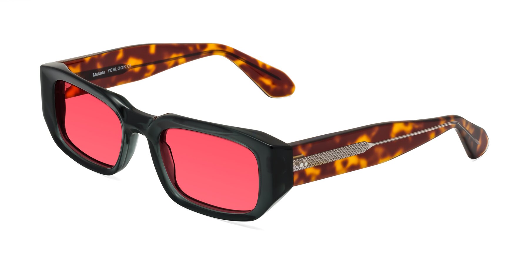 Angle of Mukulu in Dark Slate Gray/Tortoise with Red Tinted Lenses