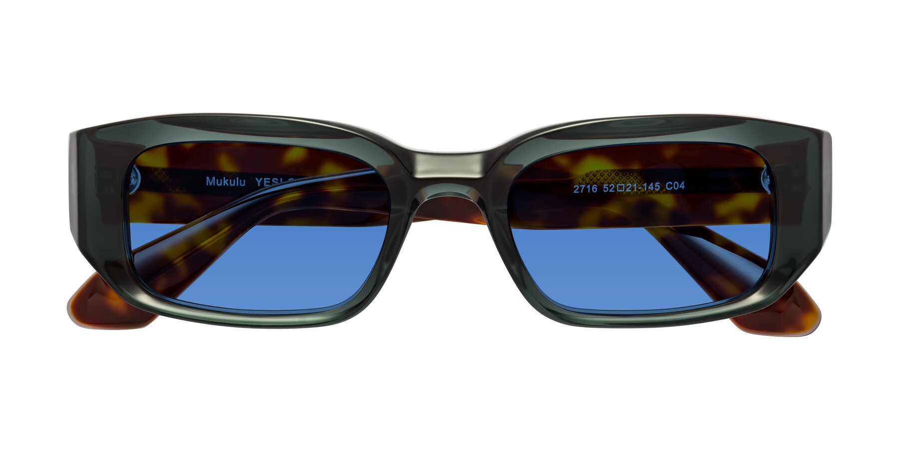 Folded Front of Mukulu in Dark Slate Gray/Tortoise with Blue Tinted Lenses