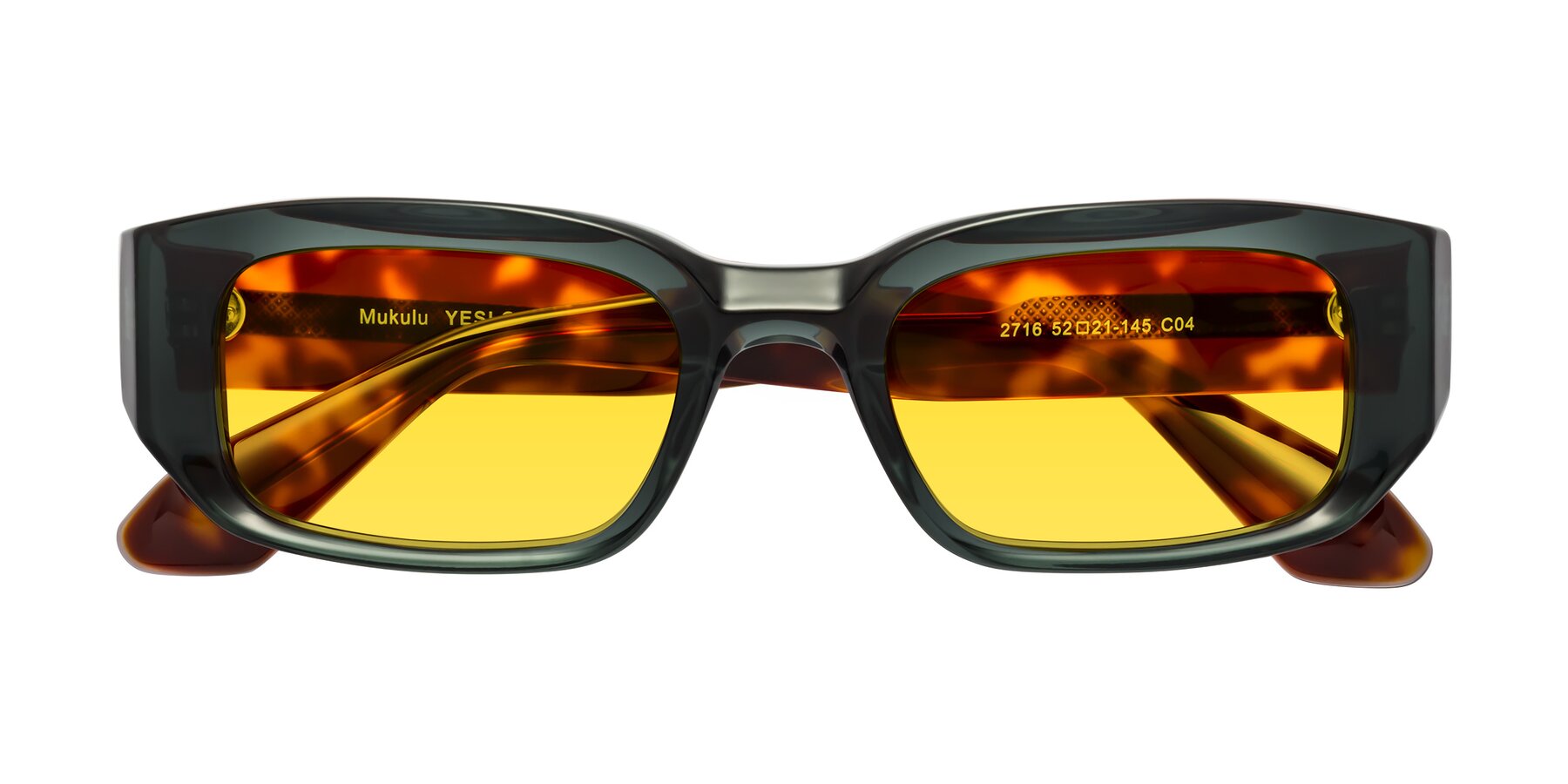 Folded Front of Mukulu in Dark Slate Gray/Tortoise with Yellow Tinted Lenses
