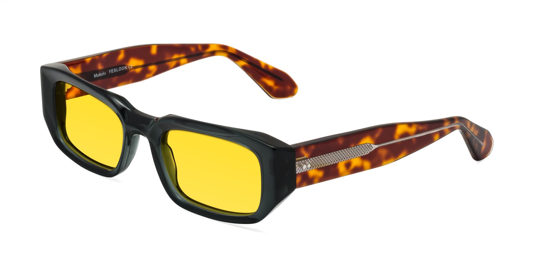 Angle of Mukulu in Dark Slate Gray/Tortoise with Yellow Tinted Lenses