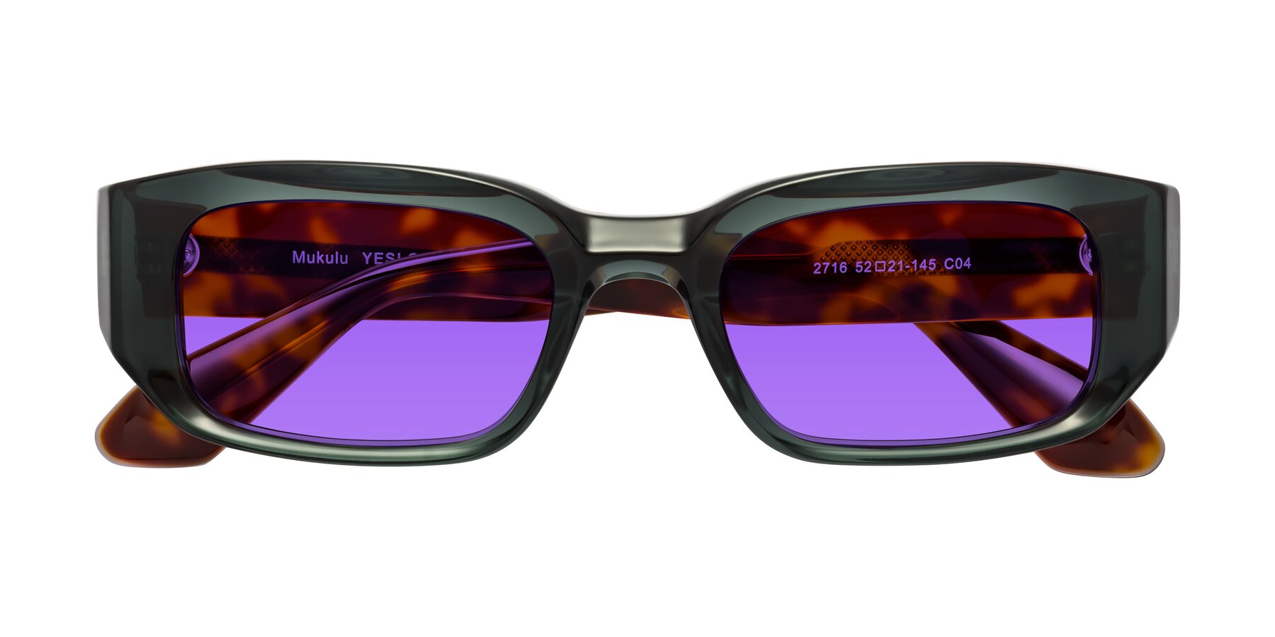Folded Front of Mukulu in Dark Slate Gray/Tortoise with Purple Tinted Lenses