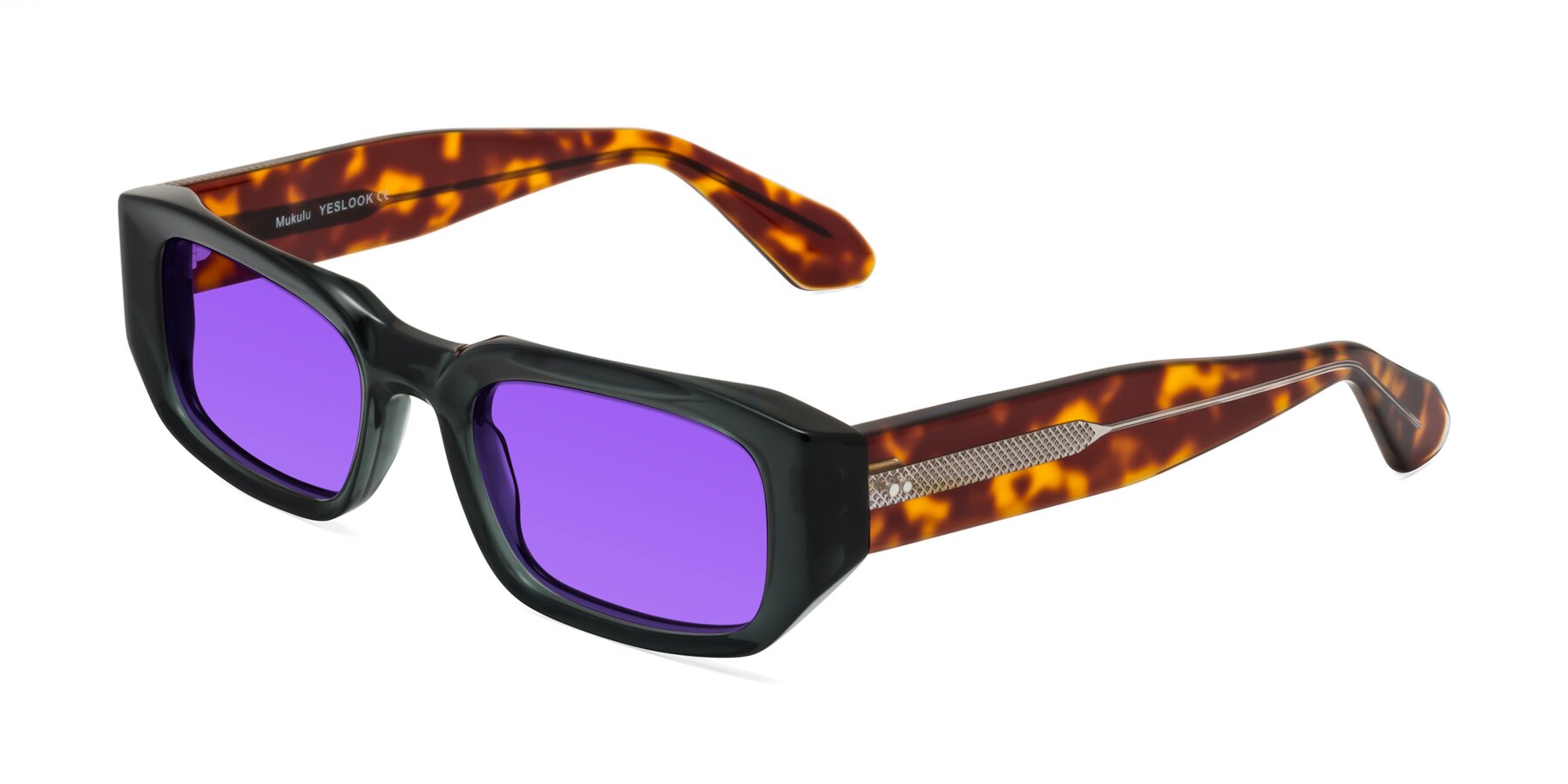Angle of Mukulu in Dark Slate Gray/Tortoise with Purple Tinted Lenses