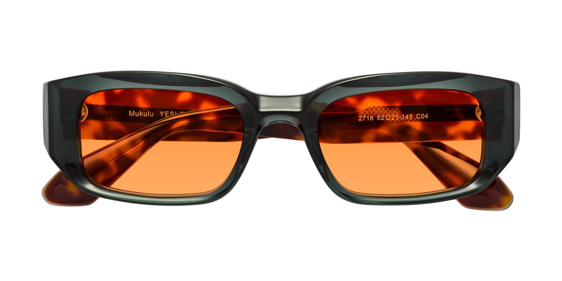 Folded Front of Mukulu in Dark Slate Gray/Tortoise with Orange Tinted Lenses