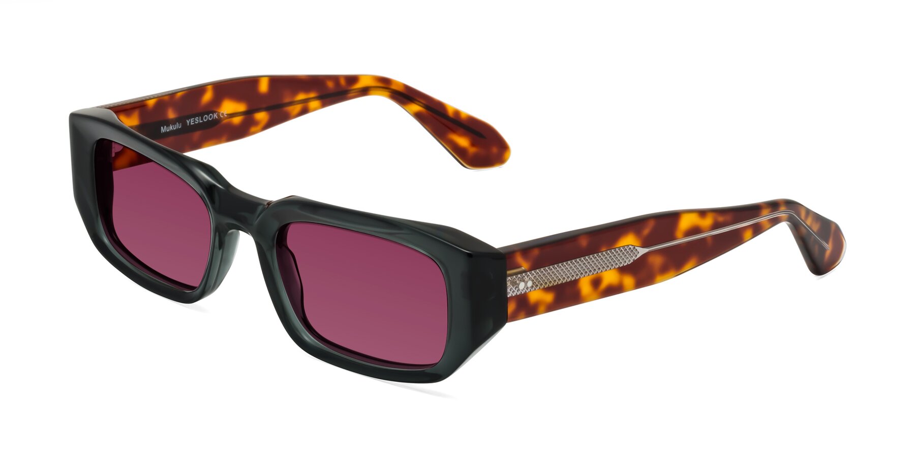 Angle of Mukulu in Dark Slate Gray/Tortoise with Wine Tinted Lenses