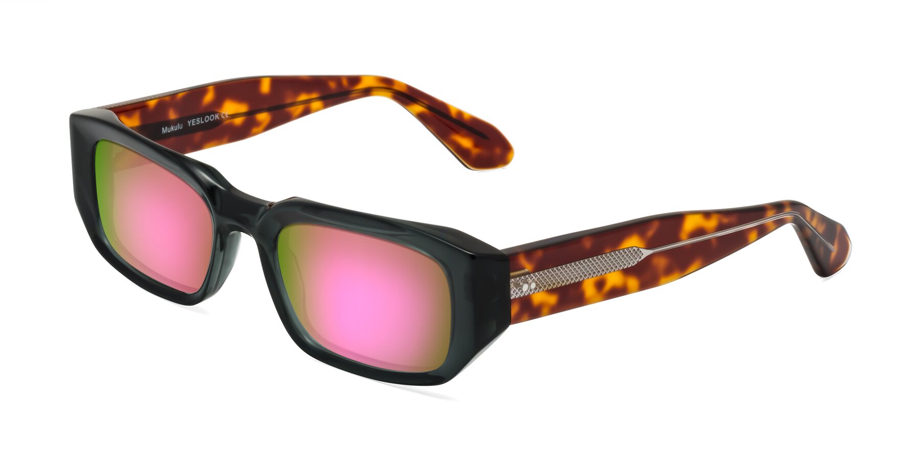 Angle of Mukulu in Dark Slate Gray/Tortoise with Pink Mirrored Lenses