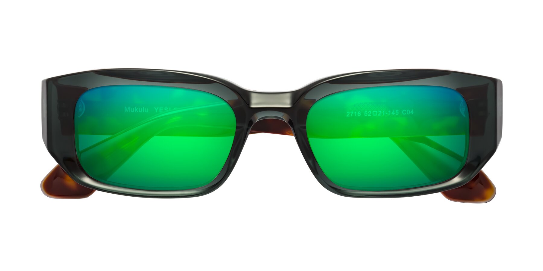 Folded Front of Mukulu in Dark Slate Gray/Tortoise with Green Mirrored Lenses