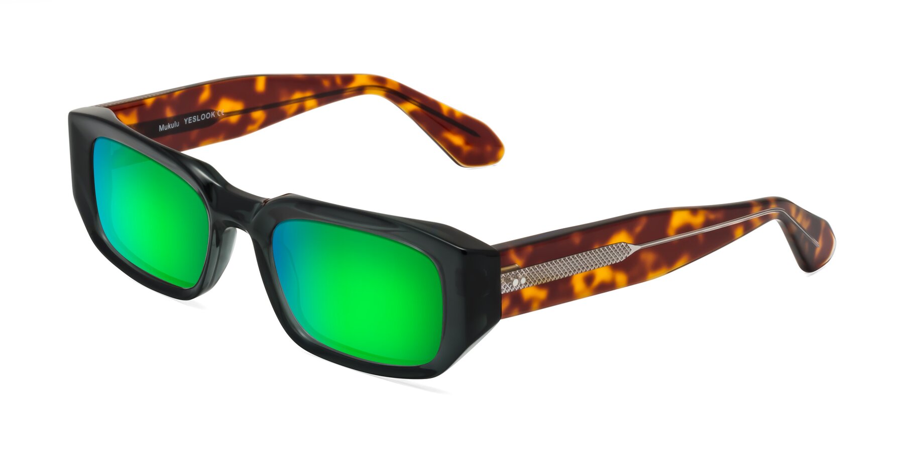 Angle of Mukulu in Dark Slate Gray/Tortoise with Green Mirrored Lenses
