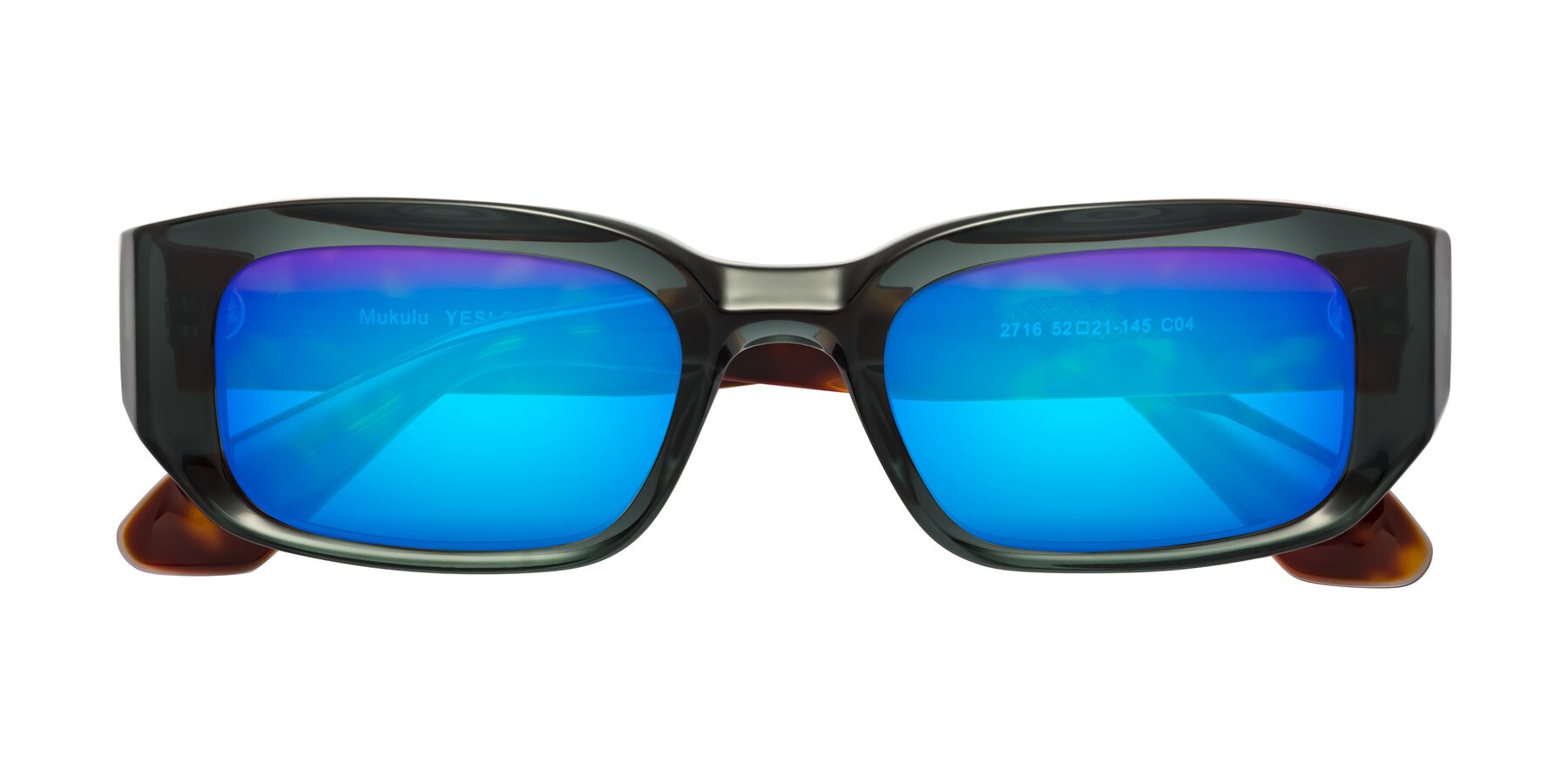 Folded Front of Mukulu in Dark Slate Gray/Tortoise with Blue Mirrored Lenses