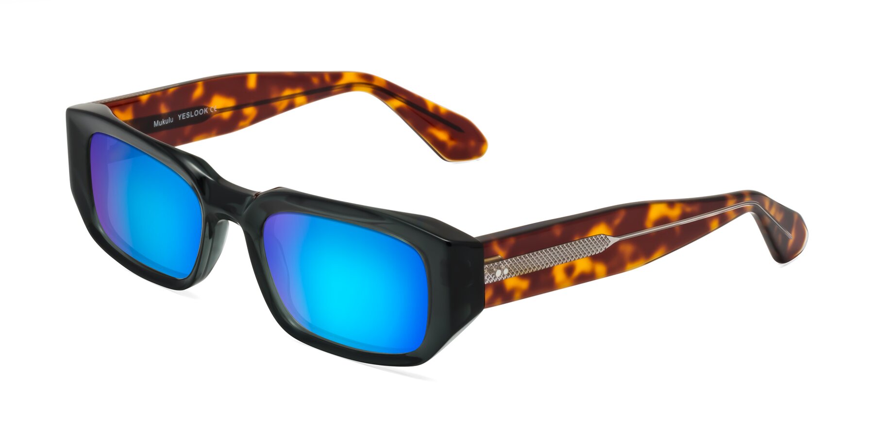 Angle of Mukulu in Dark Slate Gray/Tortoise with Blue Mirrored Lenses