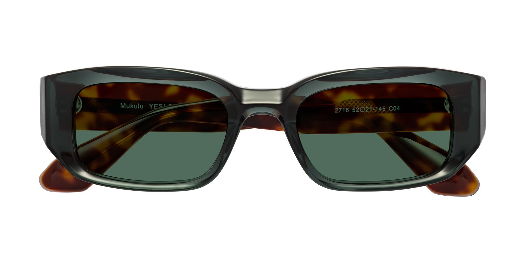 Folded Front of Mukulu in Dark Slate Gray/Tortoise with Green Polarized Lenses