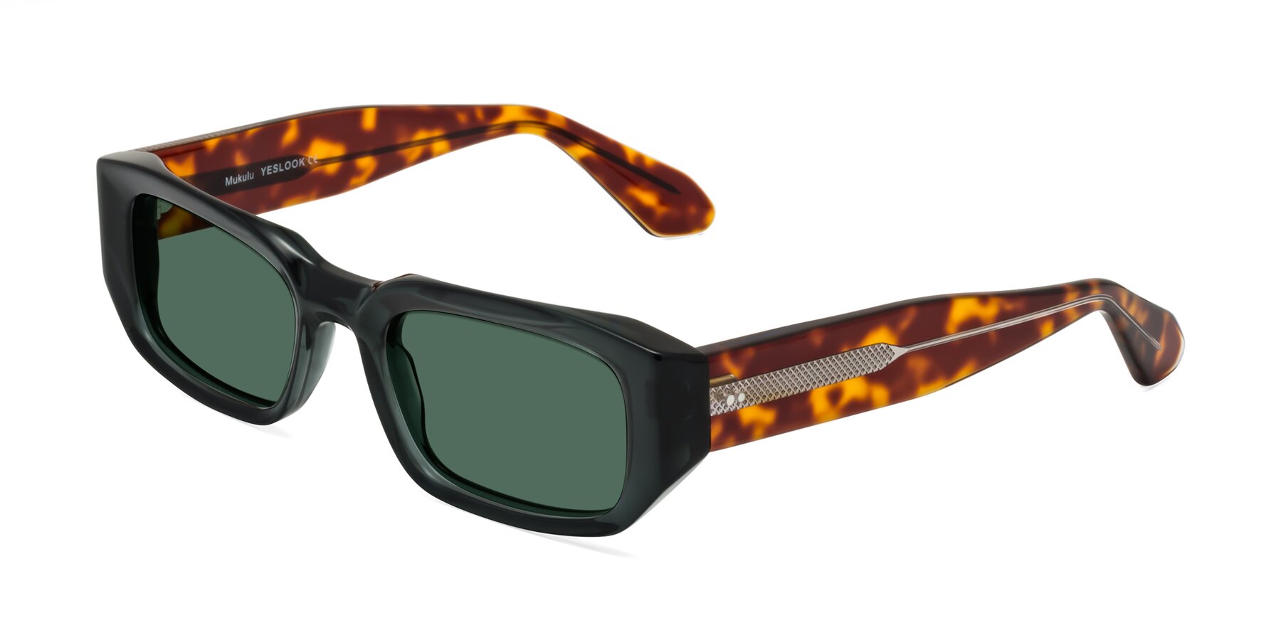 Angle of Mukulu in Dark Slate Gray/Tortoise with Green Polarized Lenses