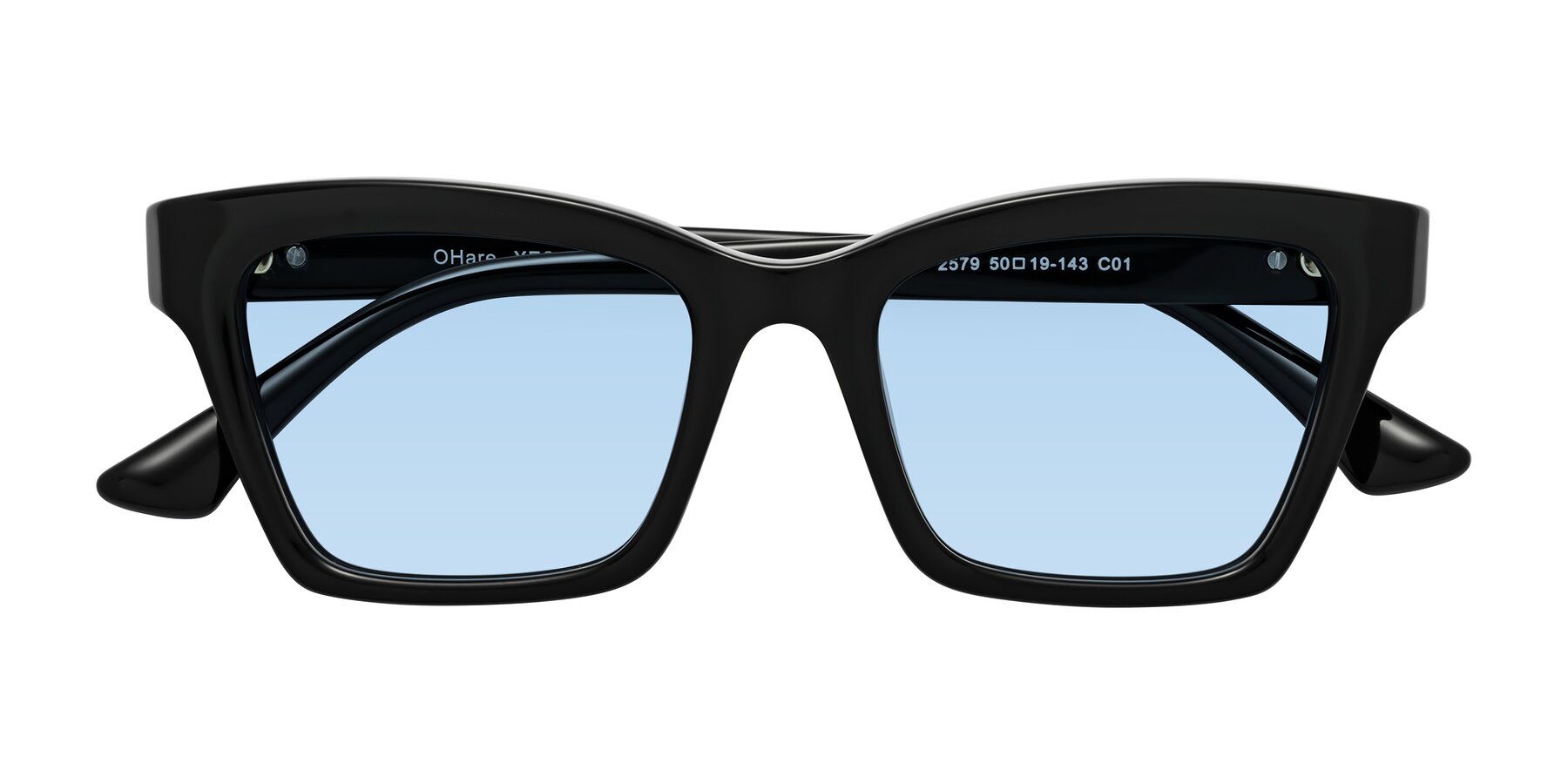 Folded Front of OHare in Black with Light Blue Tinted Lenses