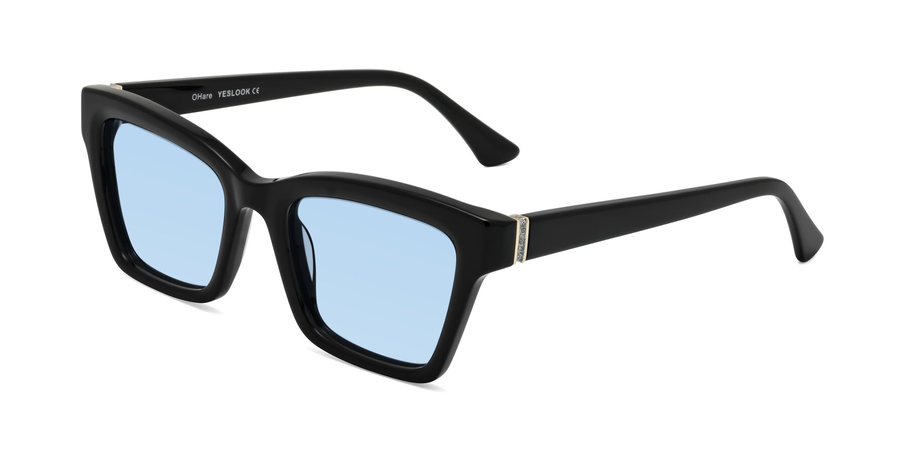 Angle of OHare in Black with Light Blue Tinted Lenses