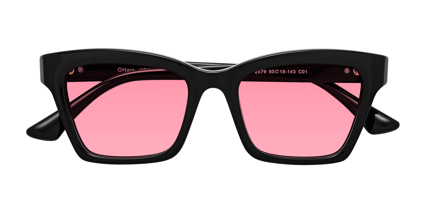 Folded Front of OHare in Black with Pink Tinted Lenses